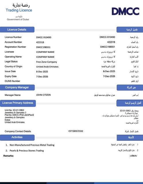 UAE Dubai trading license Word and PDF template, version 2